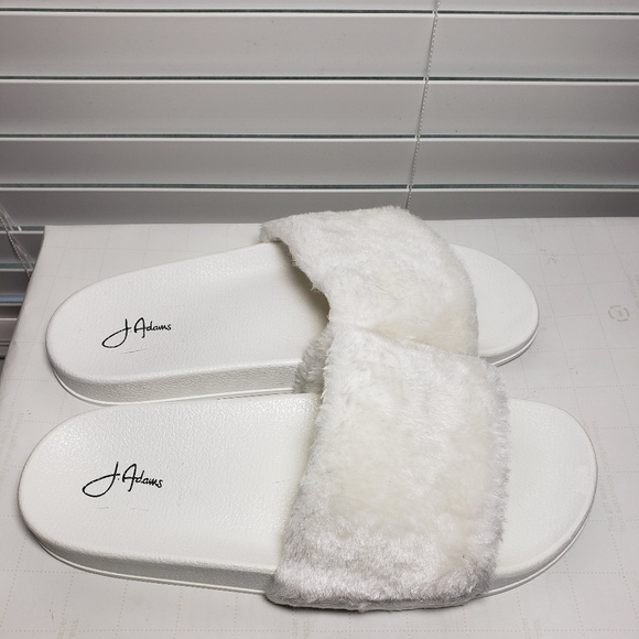 J. Adams White Open Toe Backless Fur Slide Sandals - Picture 3 of 9